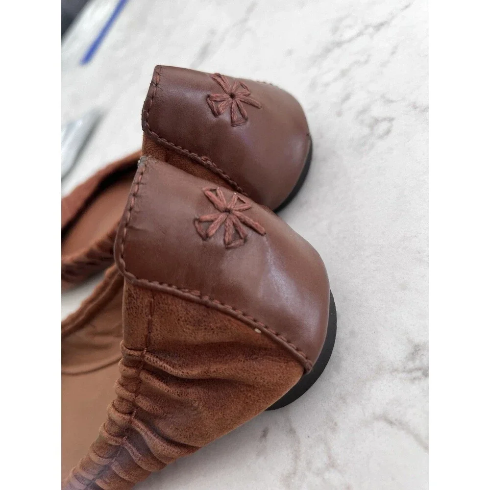 Lucky Brand Brown Leather Ballet Flats Women’s Size 6.5 Slip On Shoes Boho